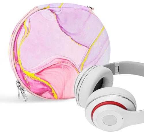 Geekria NOVA Headphones Case Compatible with Beats Studio Pro/3/2.0, Replacement Hard Shell Travel Carrying Bag with Cable Storage (Pink Marble)