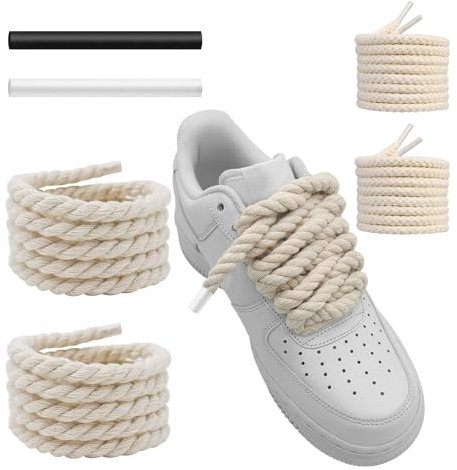 UamGlsob Cordones de Zapato de Gordos para Air Force 1, 15mm Cuerda Gruesa Redondos de Algodón Grueso para Zapatillas de Deporte, Rope Shoe Laces (Beige, 54''/140cm)
