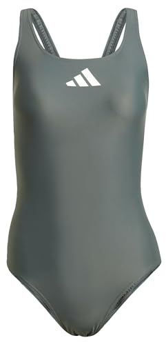 adidas Women's 3 Bar Logo Swimsuit, Legend Ivy/White, 44