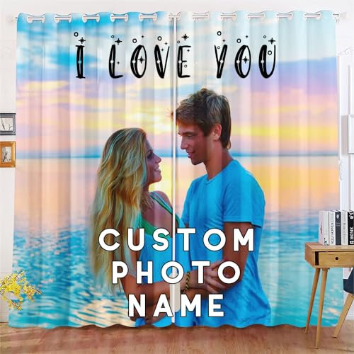KIDSLOVE Benutzerdefinierte Verdunkelungsvorhänge, 2 Stück Blickdicht Gardinen Schlafzimmer Vorhang Lärmschutz, Personalisierte Fenstervorhänge Mit Foto Und Text (1,280x245cm(BxH)/ 140x245cmx2)
