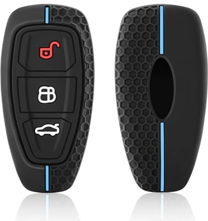 HooRLZ Ford Schlüsselhülle, Silikon Schlüssel Cover für Ford Focus Mk2 Mk3 Mk4 Kuga Edge Ranger Mondeo Fiesta Schlüsselhülle, Autoschlüssel Hülle Ford Focus - 3 Tasten Blaue Linie