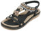 Acfoda Sandales Femme Été Confortable Plats Nu Pieds Cuir Tong de Plage Mode Claquettes Bout Ouvert avec Strass Negro 41 EU = 42 CN