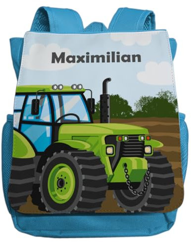 minimutz Kindergartenrucksack Jungen - Personalisiert mit Namen - Kinderrucksack Traktor Trekker Bauernhof - Kleiner Freizeitrucksack Kita Kindergarten 2-5 Jahre (hellblau)