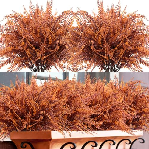 Dremisland 12 Piezas Planta Artificial de Otoño 40cm Rojo Helecho Boston de Falso Arbusto Verdes Plantas de Plástico Resistente UV Rama para Jardinera Patio Boda Jarrones Hogar Jardín Granja