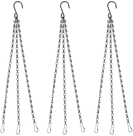 oruola 3 Pack Hanging Basket Chains 3 Point,Black Chains for Hanging Baskets,Hangers Baskets Chain for Lanterns, Bird Feeders, Planters and Other Ornaments(16 Inch)