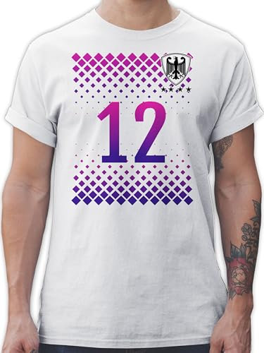 T-Shirt Herren - Fußball EM WM - Deutschland Trikot Fussball German 12. Mann Nummer - XL - Weiß - nationalmanschaft 2024 Euro Tshirt Europameisterschaft deutsche Team Shirt fussballtrikot fu Ball