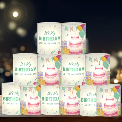 12 Windlicht Tischdeko Geburtstag, Happy Birthday Windlicht Tischdeko, Geburtstagsdeko Frauen Männer Mädchen Jungen, Geeignet für Teelichter oder Kerzen (It's My Birthday)