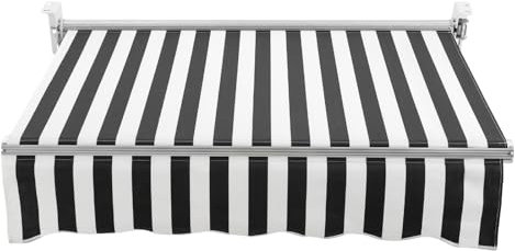 Toldo de brazo articulado manual, toldo para balcón con manivela, toldo para terraza, toldo solar, ángulo de ajuste de longitud, incluye soporte de pared, 150 x 100 cm, blanco y negro