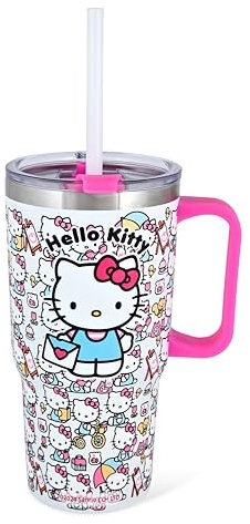 Sanrio Hello Kitty Tumbler Insulated Stainless Steel Water Bottle with Straw | 20 Oz Insulated Water Bottle | Kids Water Thermos for Girls, Boys, Unisex