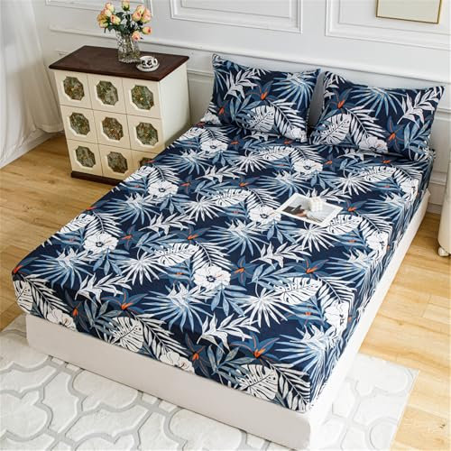 FANSU Spannbettlaken Polyester Bettlaken 25cm Tiefe Klassisch Vintage Taschenlaken Weiche Bequem Spannbetttuch für Einzelbett Doppelbett Boxspringbett (Tropisch,200x200+25cm)