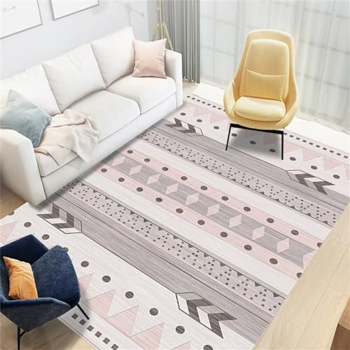 RUGMRZ Teppich Kinderzimme Teppich Babyzimmer Rosa grau geometrisches Muster Linie Dekoration modernen Stil kann angepasst Werden Teppich Für Kinderzimmer 180X280CM