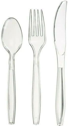 150 Pcs Heavy Duty Clear Cutlery Set, Washable- Reusable Include 50 Spoons, 50 Forks, 50 Knives Set Perfect for for All Occasion Birthday Parties Weddings Camping