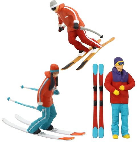 Hsthe Sea 3 Stück Miniatur-Modell Skifahren Figuren Szenario Szenen Mikro Landschaft Gebäude Straße Eisenbahn Dekor