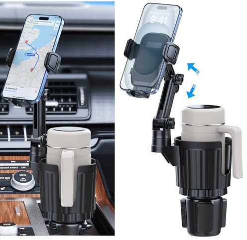 Getränkehalter Handyhalterung, 2-in-1 Universal-Getränkehalter-Expander mit langem Arm, 360° drehbar, Becherhalter für Auto, passend für alle iPhone Galaxy Smartphones und die meisten LKW-Flaschen