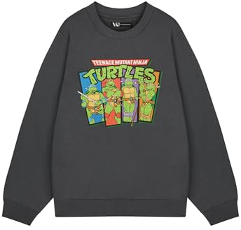 TEENAGE MUTANT NINJA Turtles Mens Grey Sweatshirt | Retro TMNT Graphic Sweater | Classic Ninja Turtles Apparel | Leonardo, Donatello, Michelangelo & Raphael | Vintage Cartoon Sweatshirt for Men