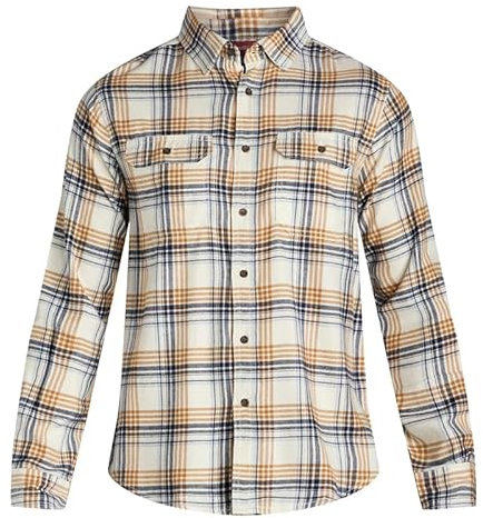 Vasego Men's Beige & Brown Plaid Flannel Shirt, Long Sleeve Regular Fit Cotton Lumberjack Shirt with Button-Down Pockets