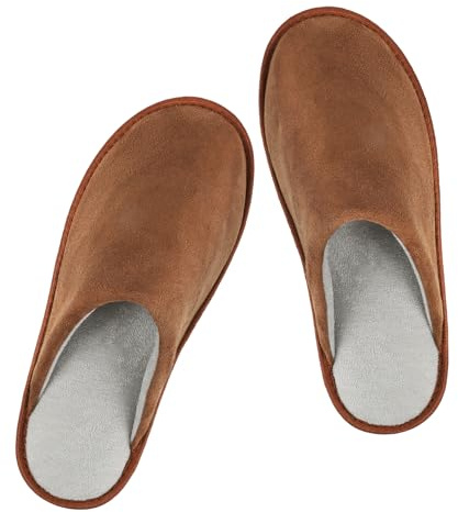 riemot Hausschuhe Herren, Frottee Slipper, Bequem Leicht Pantoffeln Weiche Rutschfeste Indoor & Outdoor, Braun 44/45EU