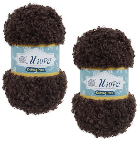 Uiopa Flauschige Wolle zum Häkeln 2 x 100g Fellwolle Fransengarn Häkelwolle Flauschig Plüschgarn für Häkeln Stricken Schals Hüte Taschen Hausschuhe DIY-Handwerk (Kaffee)