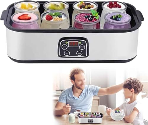 Generico 1400ML Yogurtiera Automatica 68-131°F, Macchina per Yogurt con 8 Vasetti, Display LCD Digitale, Temperatura Regolabile e Filtro, Ideale per Yogurt Fatti in Casa e Regali