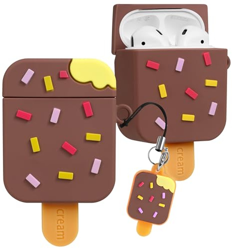 Boaretiu Schutzhülle für AirPods 2/1 – niedliches Kawaii-Eiscreme mit Schlüsselanhänger für AirPods, lustig, 3D, weiches Silikon, lustig, cool für Mädchen, Frauen, Teenager, Jungen, für Airpods 2. und