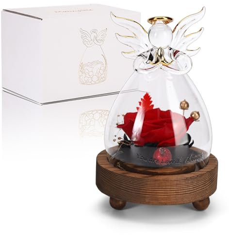 maozyiltle Forever Rose Glass Rose Angel Dolls, Valentines Day Gifts for Mom, Handmade Preserved Roses Gifts for Women, Birthday Gifts, Mother's Day Valentine's Day Wedding (Rose)