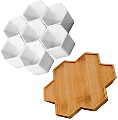 VINTORKY Sechseckiges Keramik-blumentöpfe-Set Für Sukkulenten Und Kakteen Tablett Für Zuhause Büro Gartendekoration