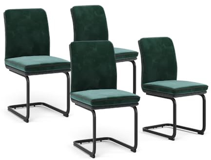 Vicco Freischwinger Eleganza, Küchenstuhl, Grün, 4er Set