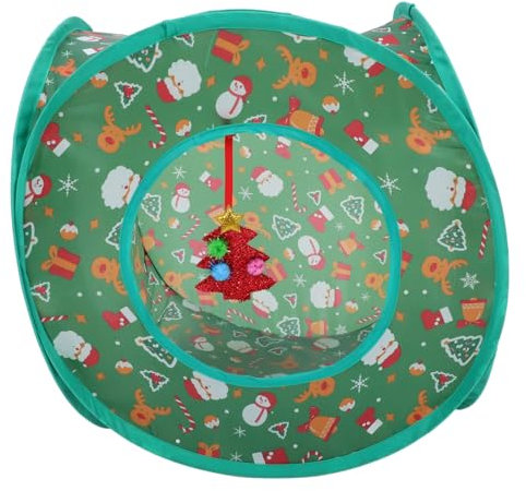 Mipcase Interactive Cat Tunnel Toy Collapsible Cat Play Tube Christmas Theme Hideaway Tunnel