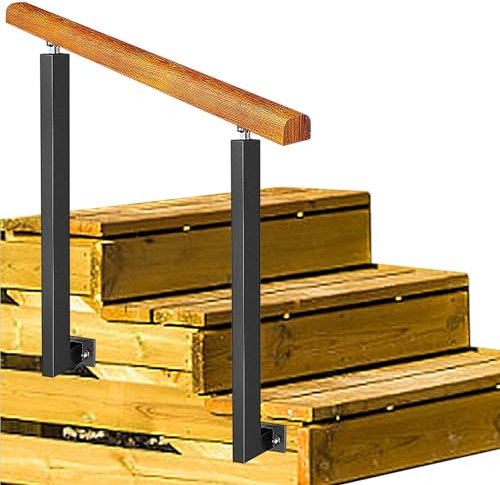 Außentreppengeländer mit seitlicher Montagebasis und Wandbeschlägen, passend für 1–3 Stufen, Handlauf mit einstellbarem Winkel, Übergangshandlauf aus Schmiedeeisen für Beton- oder Holztreppen (Farbe: