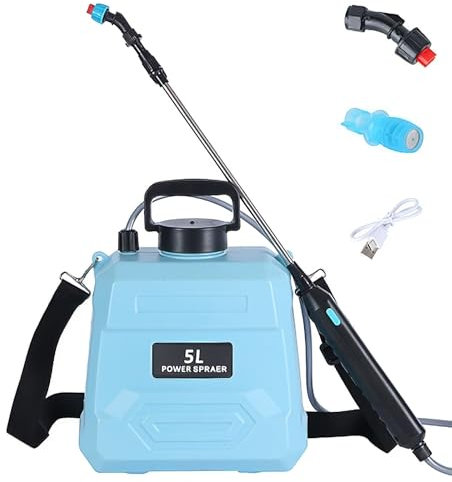 Pulverizador eléctrico 5L,1800mAh,Pulverizador de jardín,Pistola de pulverización telescópica recargable con boquillas,Batería para limpieza por pulverización de plantas de jardín (azul)