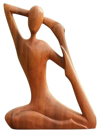 Yoga-Statue – Yoga-Meditationsfigur aus Holz, handgeschnitzte Posendekoration, meditierende Skulptur für Zuhause, Wohnzimmer, Garten, Tischplatte, spirituelles Zen-Dekor und Entspannungsgeschenk, 4 x