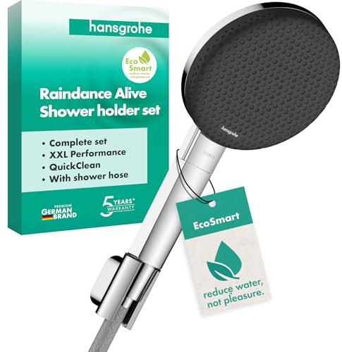 hansgrohe Raindance Alive Select S 24611000 Set de douche avec pommeau de douche à économie d'eau (EcoSmart, 3 types de jet dont PowderRain), flexible de douche 1,60 m et support de pommeau de douche