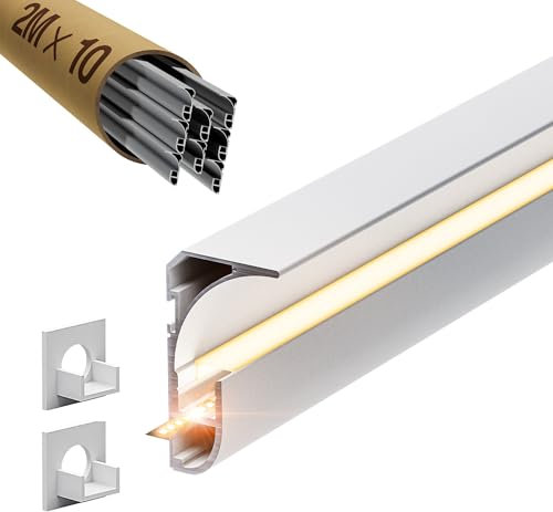 LASLUX Profilo LED Battiscopa 2M x 10, in Alluminio per Strisce fino a 9,6 mm, con Copertura, per Cartongesso e Piastrelle