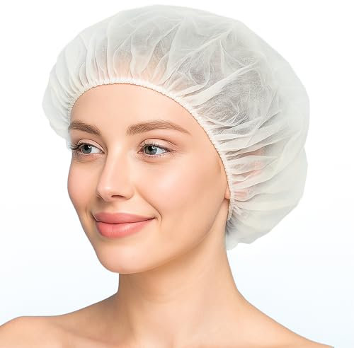 Lot de 100 bonnets de douche imperméables jetables en plastique pour salon, spa, bain, voyage, usage domestique, hôtel (50 pièces)