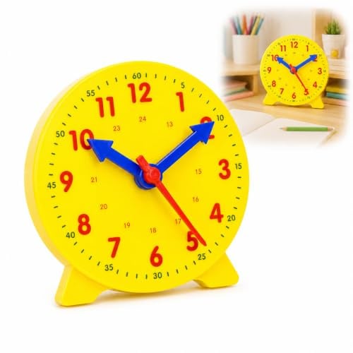 Trifletopia 1PC Learning Clock for Kids - 24-Hour Time Teaching Model - Educational Toy for Early Learning - Display Clock for Children Age 6+ - 10cm Diameter (Yellow)