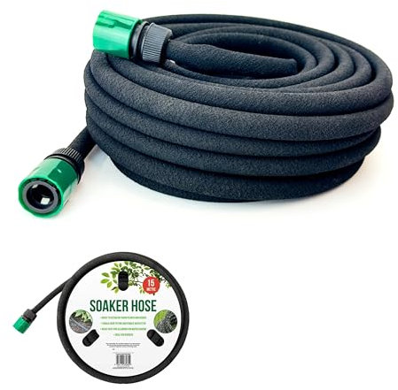 Lizzy 15m Soaker Hose Garden Hose Water Saving Sprinkler Hose for Garden Irrigation Watering Plant Rows and beds Leaky Pipe for Efficient Plant Watering on Lawn Borders, Patios, Hedges and Flower Beds