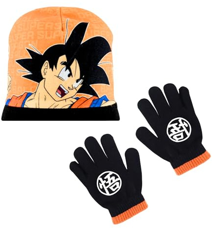 Dragon Ball Z Jungen Mütze und Handschuhe, Kinder Wintermütze, Geschenk für Kinder