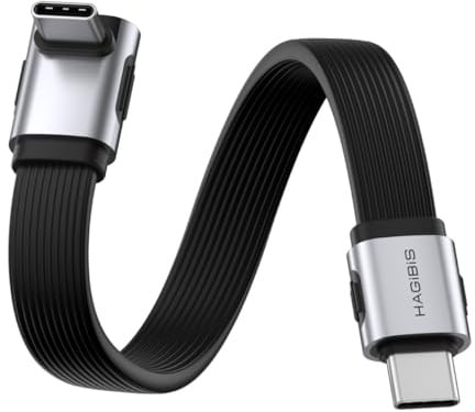 Hagibis Cable USB4 v2.0 80G 240W 8K Codo Medio Type C Macho Macho 10cm | Cable FPC plano corto codo medio 10 cm para carga rápida, cordón de datos vídeo Thunderbolt 5 8K60Hz para teléfono.