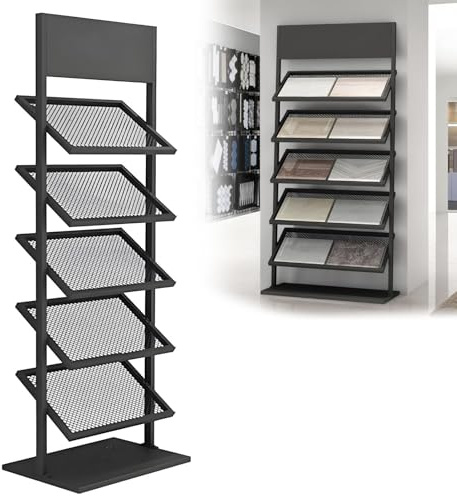 5-stöckiger Ausstellungsständer für Fliesenproben, 67,1 cm, schwarz, kommerzielle Stein/Glasvitrine für Messen und Veranstaltungen, perfekt für Bodenbeläge und Fliesenausstellungen