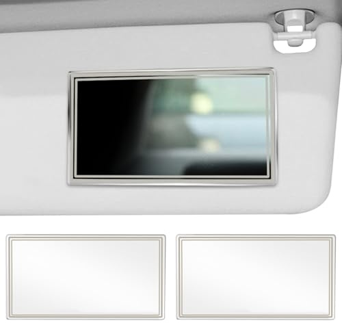 2 Pcs Car Sun Visor Mirror, Self-Adhesive HD Makeup Mirror, Stainless Steel Cars Visor Mirrors for Truck SUV Rear View Seatback