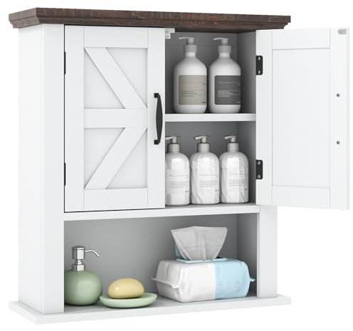LIFEZEAL Hängeschrank Bad, Wandschrank mit verstellbarem Regal, Badezimmerschrank mit offenem Aufbewahrungsfach, Aufbewahrungsregal für Badezimmer, Küche, Wohnzimmer, 55 x 19 x 60 cm (Weiß)
