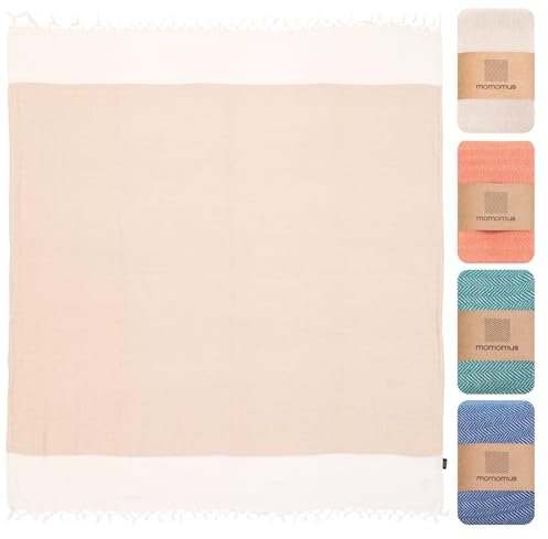 MOMOMUS Strandtuch XXL 200x220 cm, 100% Baumwolle, Stranddecke, Beige