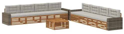 vidaXL Outdoor-Sofagarnitur 9 pcs Natürlich und Hellgrau Polyester, Garten Lounge Set, modernes Akazienholz Sofa, wetterfeste Möbel, Bequeme Terrassen Sitzgelegenheit