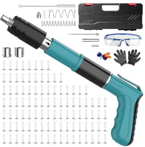 Pistola sparachiodi manuale per cemento e acciaio, regolazione a 5 livelli – Set completo con 220 chiodi, Mini pistola sparachiodi manuale, Silenzioso dispositivo di sparo per montaggio a soffitto