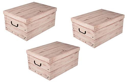 3 Stück XXL Dekokarton WHITE WOOD in schöner, heller Holzoptik - Tolles Motiv, passt in jeden Haushalt! Edel und hochwertig! Mit Griffen zum Tragen und XXL Volumen!