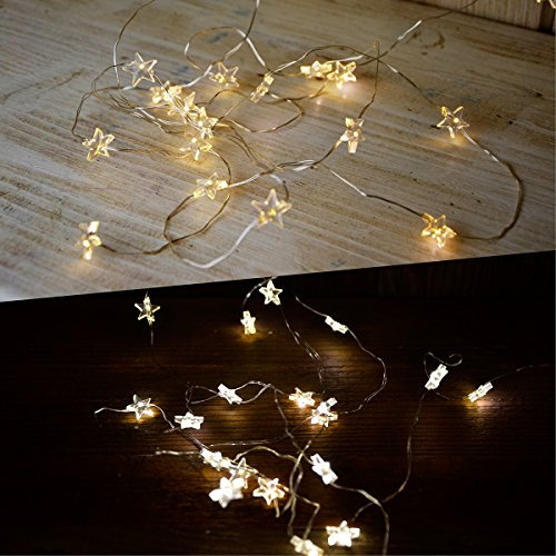 LED Draht - Lichterkette Sterne 20 Leds warmweiss batteriebetrieben
