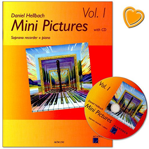 Mini Pictures Band 1 - Sehr leichte poppig-rockige Stücke für Sopranblockflöte, Klavier als Ergänzung zu jeder Schule im 1. Jahr - Noten mit CD und mit bunter herzförmiger Notenklammer