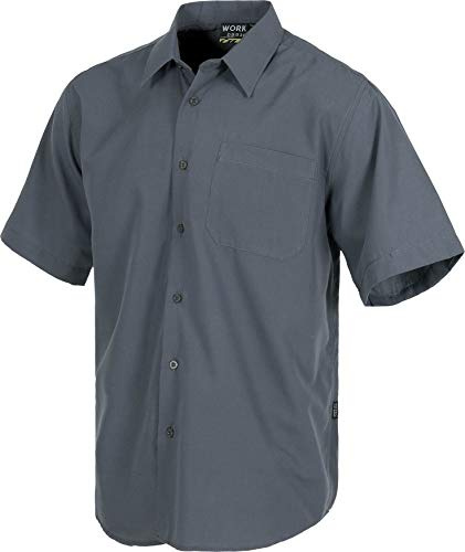 WORKTEAM Camisa de Manga Corta con Cuello Clásico, Botones y Bolsillo de Pecho, Tejido Ligero. Hombre Gris 44