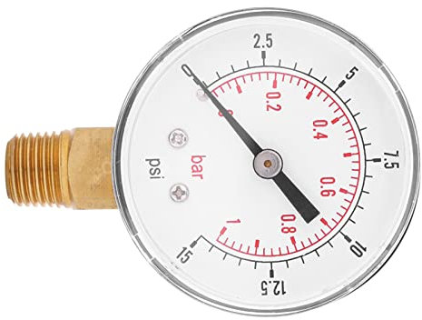 Hilitand Low Pressure Gauge, Utility Pressure Gauge For Fuel Air Oil Or Water 0-15psi/0-1bar BSPT Bottom Mount (0-1 bar/0-15psi 1/4 BSPT)