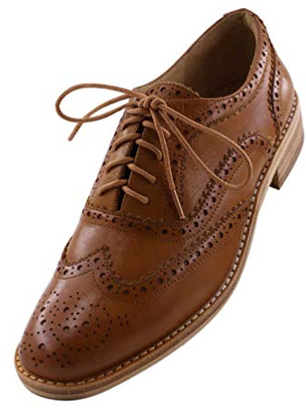 Women's Oxford Dress Shoes Leather Brown Full Brogue Perforated Lace Up Wingtips Vintage Flats Size 7.5